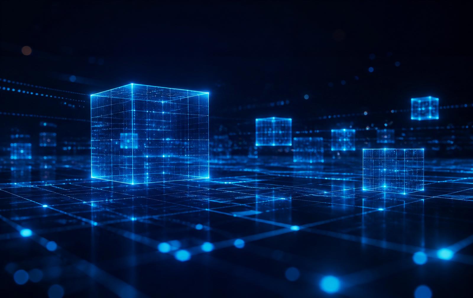 Glowing wireframe cubes representing enterprise technology capability